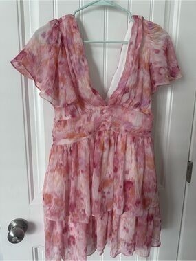 Lulu's Blush Pink and Peach Floral Chiffon Dress